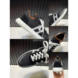 Hermes Cowhide Fabric Casual Sneakers For Men Black