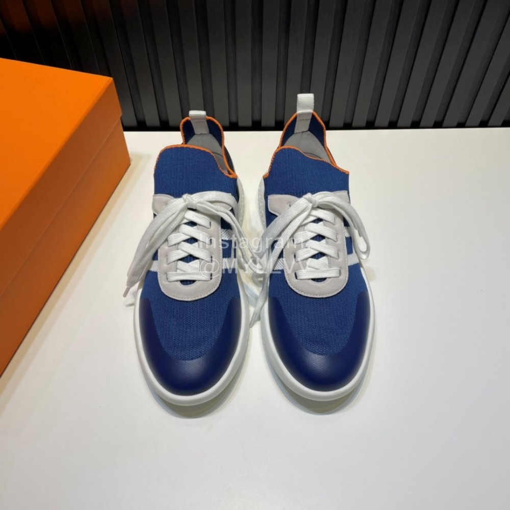 Hermes Cowhide Fabric Casual Sneakers For Men Blue