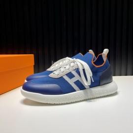 Hermes Cowhide Fabric Casual Sneakers For Men Blue