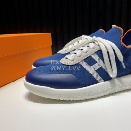 Hermes Cowhide Fabric Casual Sneakers For Men Blue