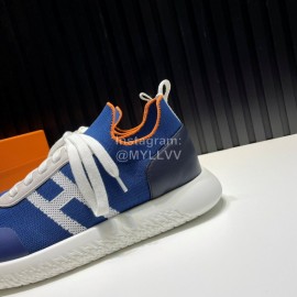 Hermes Cowhide Fabric Casual Sneakers For Men Blue