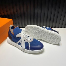Hermes Cowhide Fabric Casual Sneakers For Men Blue