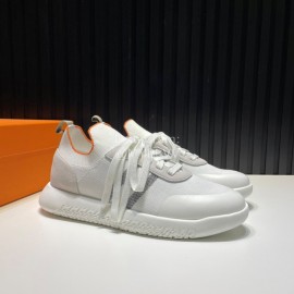 Hermes Cowhide Fabric Casual Sneakers For Men White