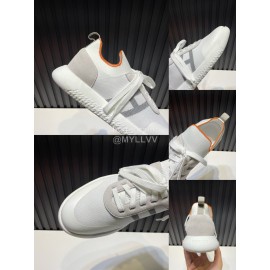 Hermes Cowhide Fabric Casual Sneakers For Men White