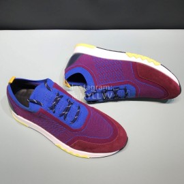 Hermes Casual Cowhide Flying Woven Sneakers For Men Purplish Red