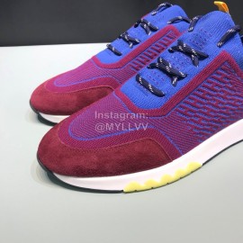 Hermes Casual Cowhide Flying Woven Sneakers For Men Purplish Red