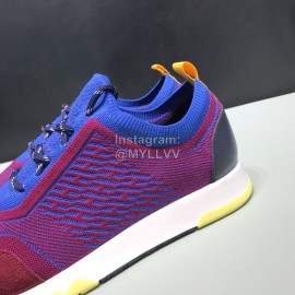 Hermes Casual Cowhide Flying Woven Sneakers For Men Purplish Red