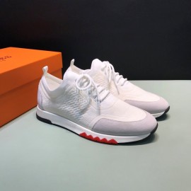Hermes Casual Cowhide Flying Woven Sneakers For Men White