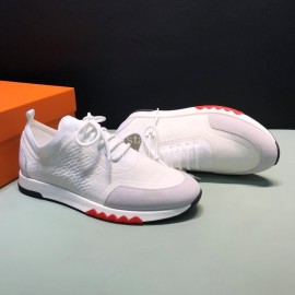 Hermes Casual Cowhide Flying Woven Sneakers For Men White