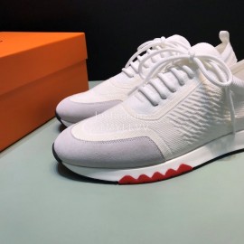 Hermes Casual Cowhide Flying Woven Sneakers For Men White