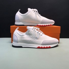 Hermes Casual Cowhide Flying Woven Sneakers For Men White