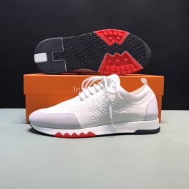 Hermes Casual Cowhide Flying Woven Sneakers For Men White