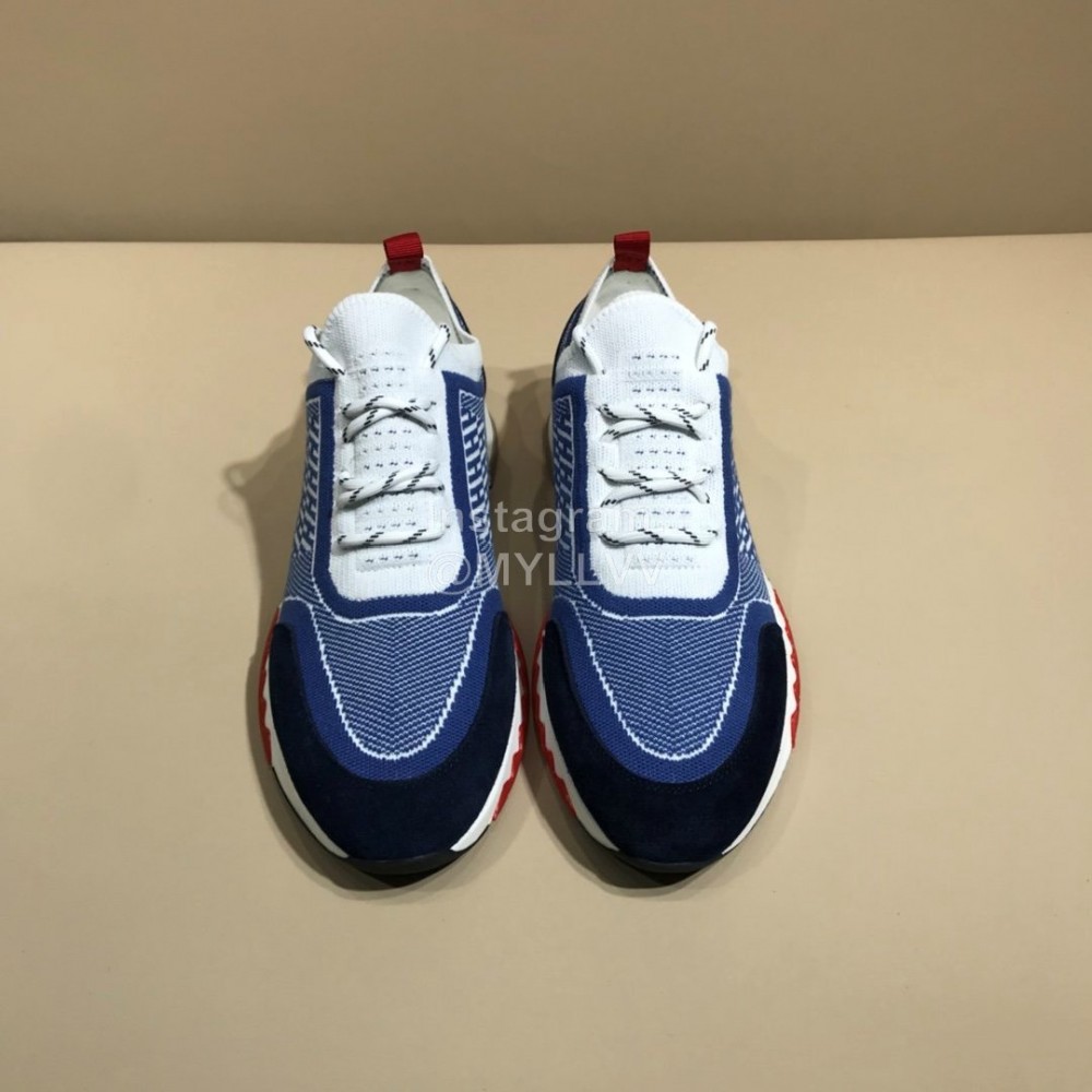 Hermes Casual Cowhide Flying Woven Sneakers For Men Blue