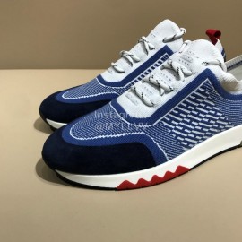 Hermes Casual Cowhide Flying Woven Sneakers For Men Blue