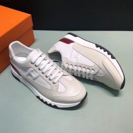 Hermes Casual Cowhide Sneakers For Men White