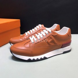 Hermes Casual Cowhide Sneakers For Men Brown