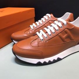 Hermes Casual Cowhide Sneakers For Men Brown