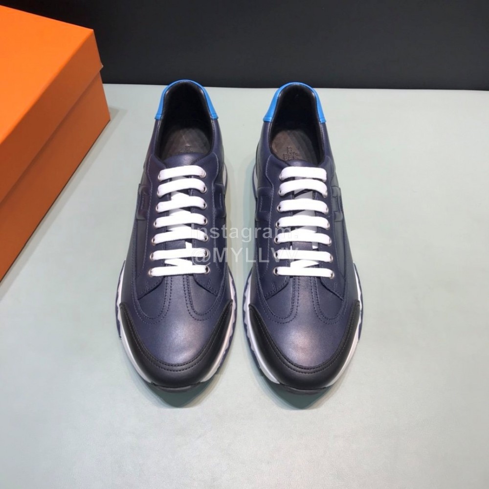 Hermes Casual Cowhide Sneakers For Men Navy