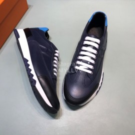 Hermes Casual Cowhide Sneakers For Men Navy