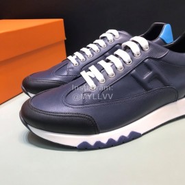 Hermes Casual Cowhide Sneakers For Men Navy