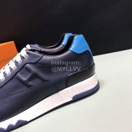 Hermes Casual Cowhide Sneakers For Men Navy