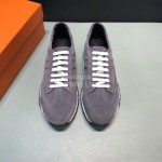 Hermes Casual Velvet Cowhide Sneakers For Men Gray