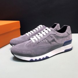 Hermes Casual Velvet Cowhide Sneakers For Men Gray