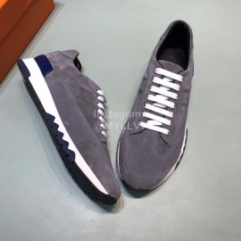 Hermes Casual Velvet Cowhide Sneakers For Men Gray