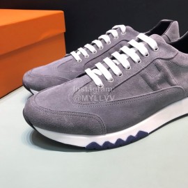 Hermes Casual Velvet Cowhide Sneakers For Men Gray
