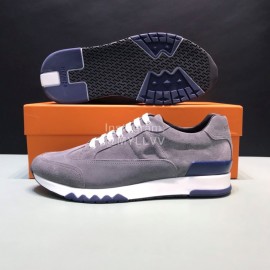 Hermes Casual Velvet Cowhide Sneakers For Men Gray