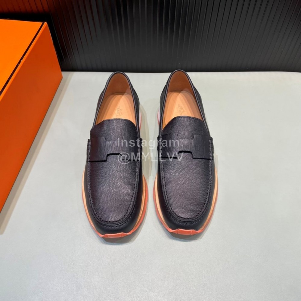 Hermes Black Palmprint Leather Casual Loafers For Men 