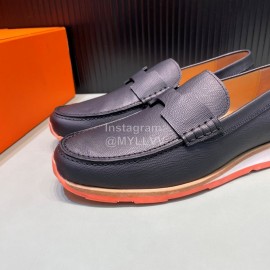 Hermes Black Palmprint Leather Casual Loafers For Men 
