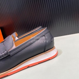 Hermes Black Palmprint Leather Casual Loafers For Men 