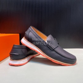 Hermes Black Palmprint Leather Casual Loafers For Men 