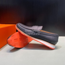 Hermes Black Palmprint Leather Casual Loafers For Men 
