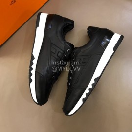 Hermes Summer Leather Casual Sneakers For Men Black