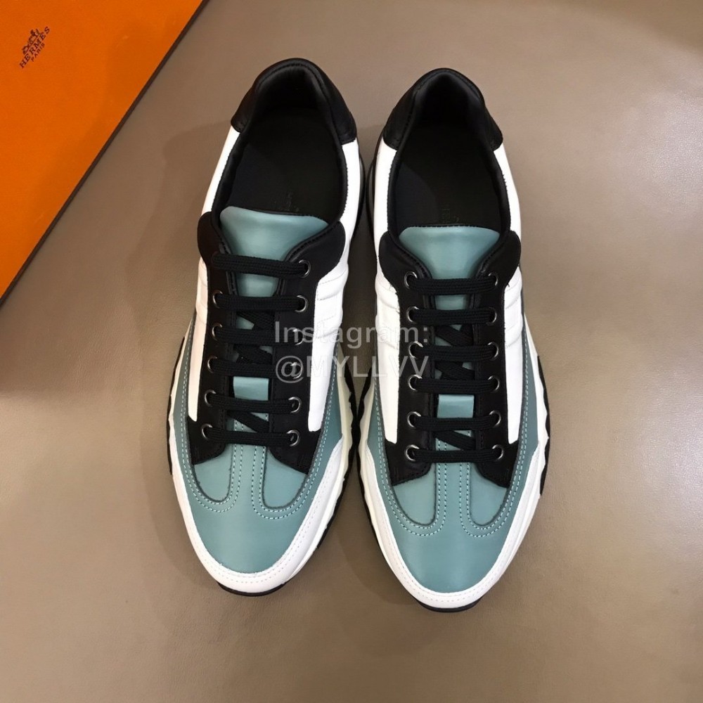 Hermes Summer Leather Casual Sneakers For Men Green