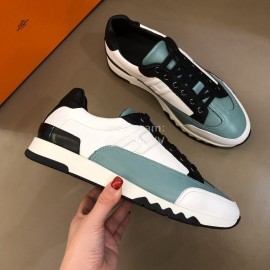 Hermes Summer Leather Casual Sneakers For Men Green