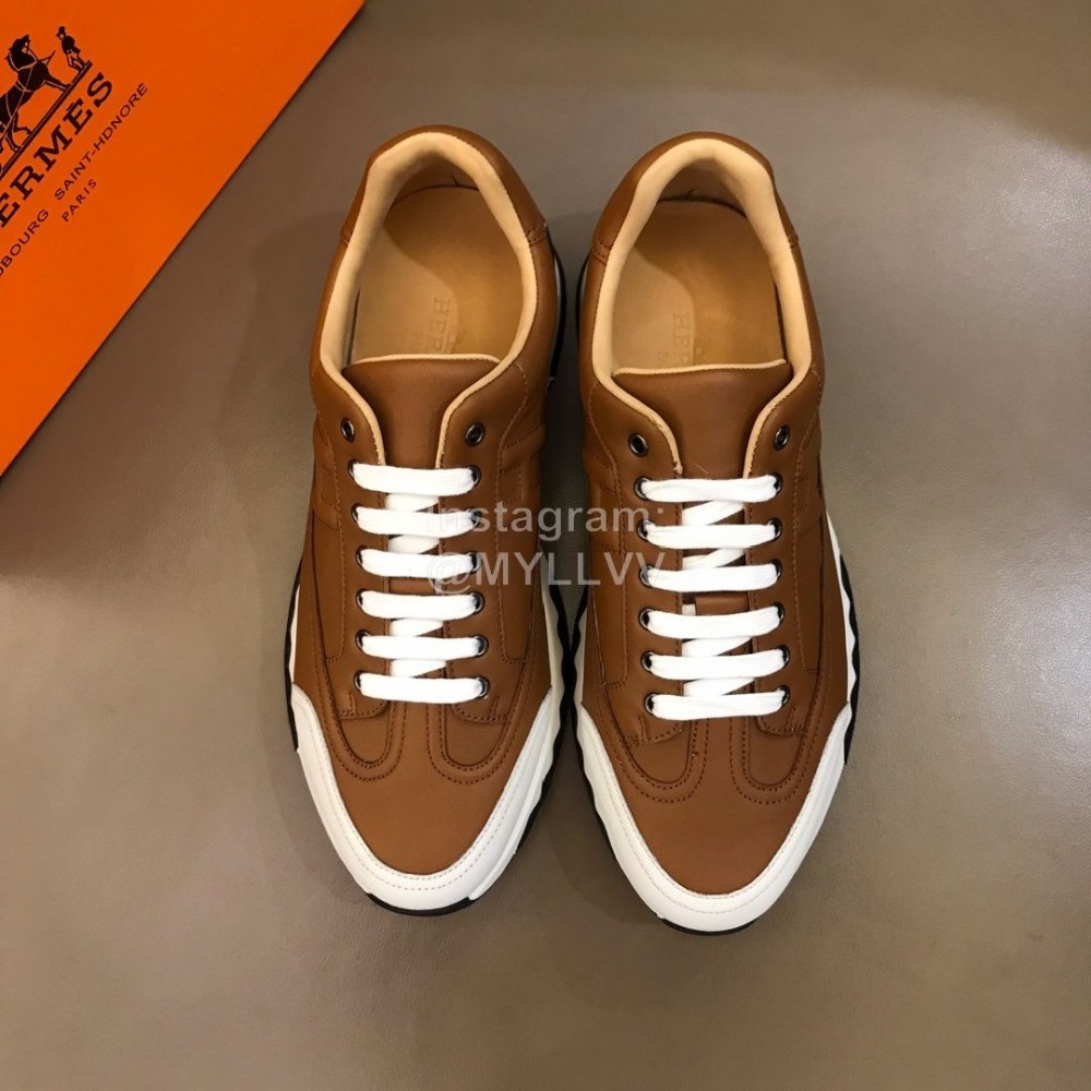 Hermes Summer Leather Casual Sneakers For Men Brown