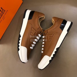 Hermes Summer Leather Casual Sneakers For Men Brown