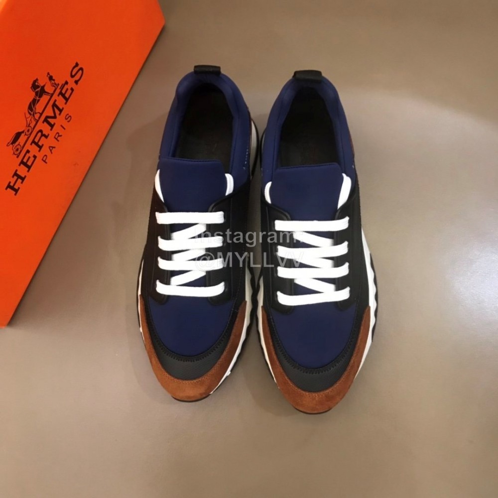 Hermes Summer Navy Leather Casual Sneakers For Men