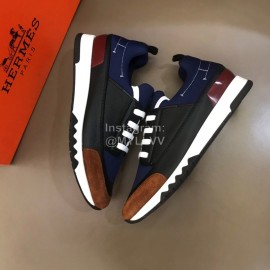 Hermes Summer Navy Leather Casual Sneakers For Men