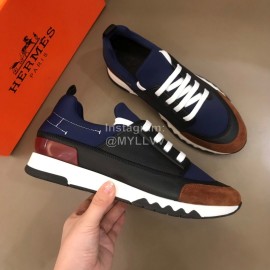 Hermes Summer Navy Leather Casual Sneakers For Men