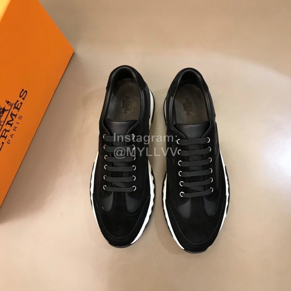 Hermes New Black Leather Casual Sneakers For Men