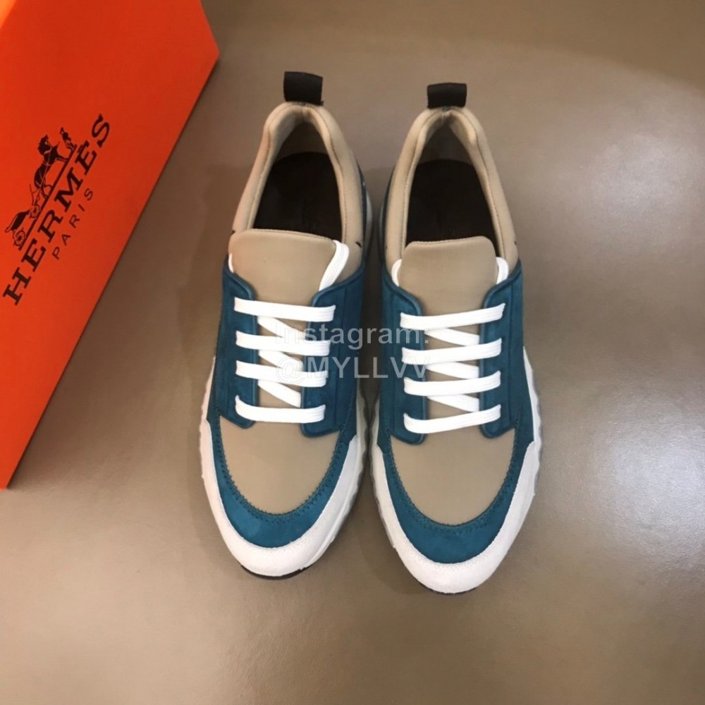 Hermes New Leather Casual Sneakers For Men Blue