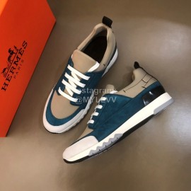 Hermes New Leather Casual Sneakers For Men Blue