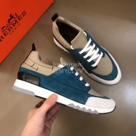 Hermes New Leather Casual Sneakers For Men Blue