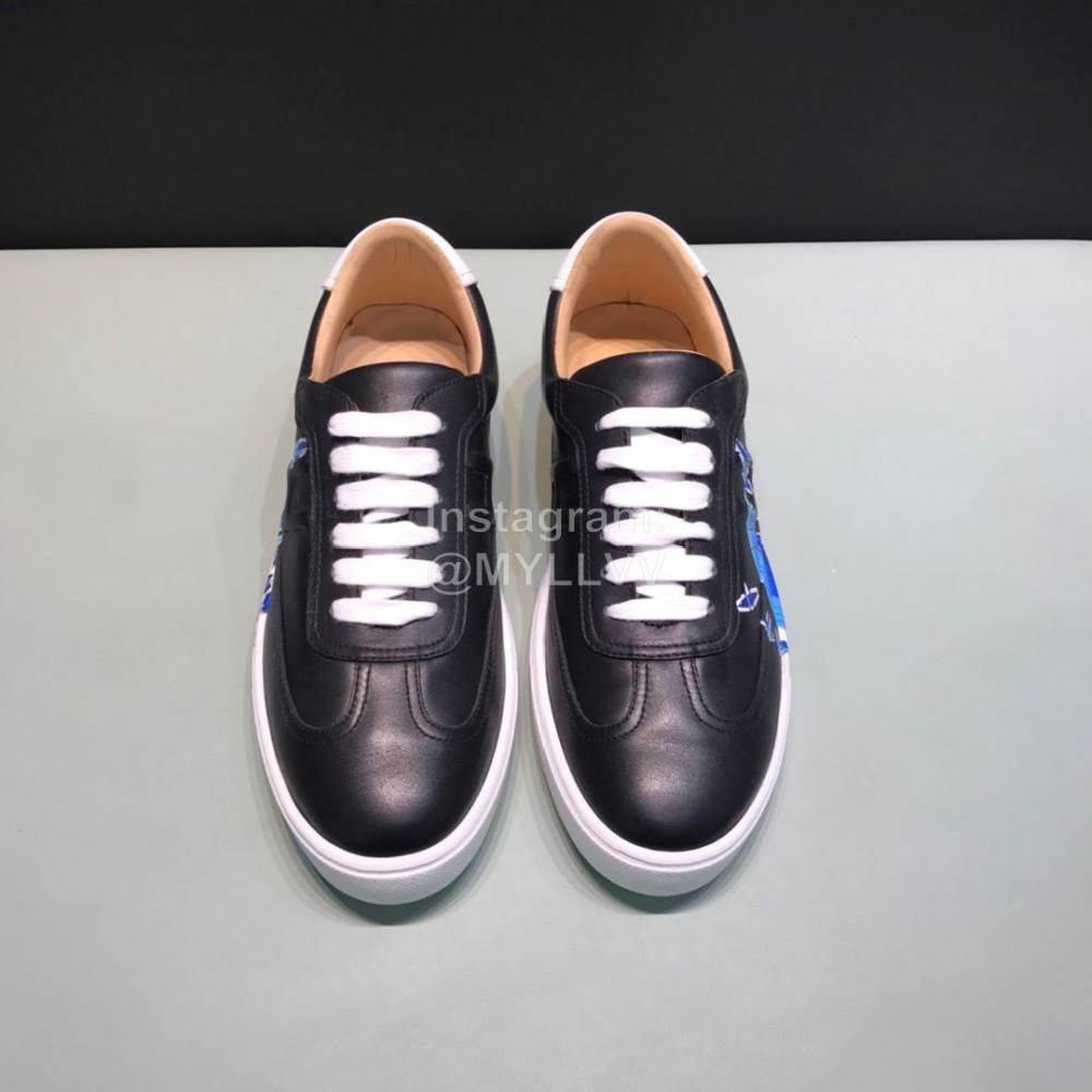 Hermes Black Printed Cowhide Casual Shoes For Men 