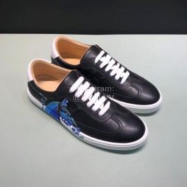 Hermes Black Printed Cowhide Casual Shoes For Men 