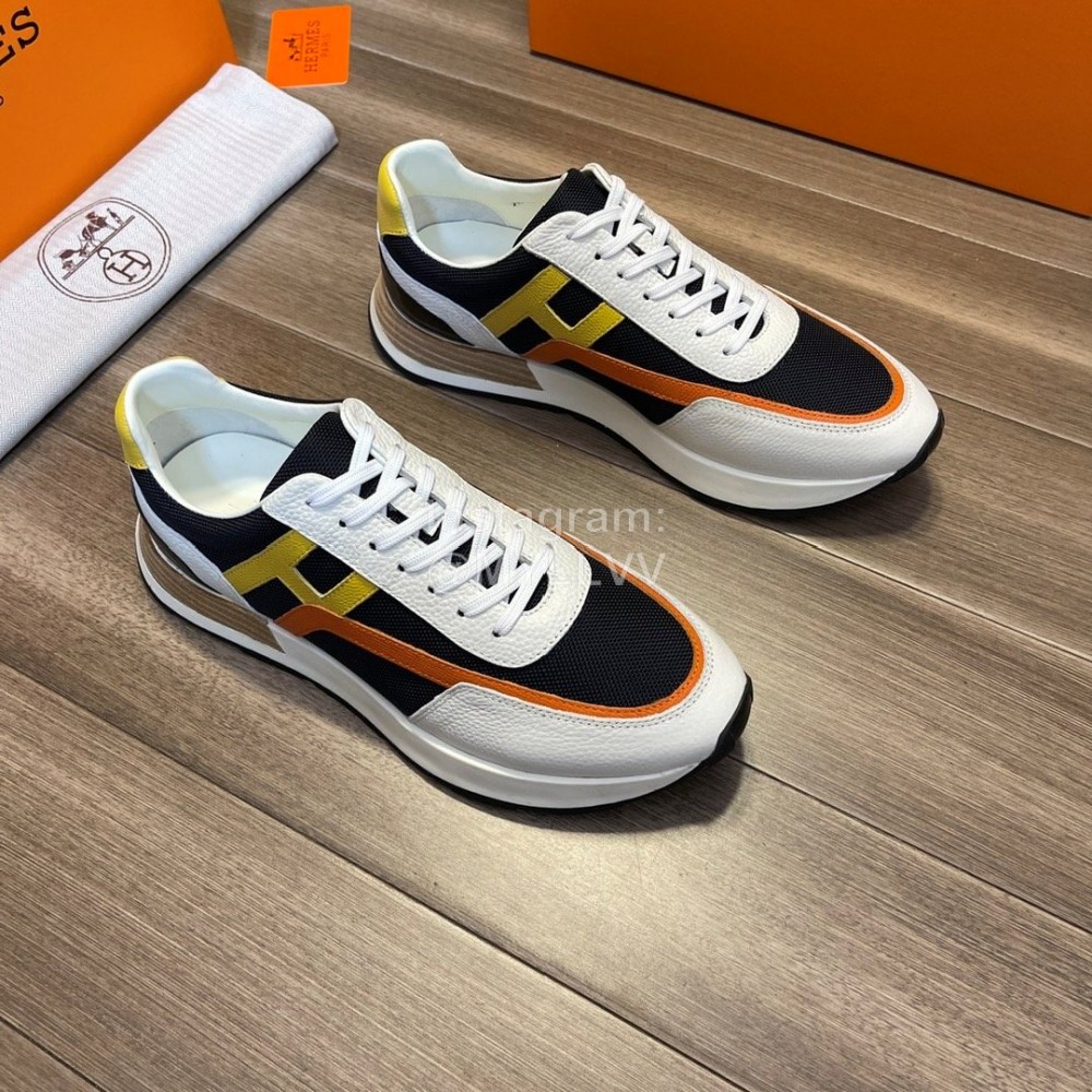 Hermes Fashion Cowhide Lace Up Casual Sneakers For Men 